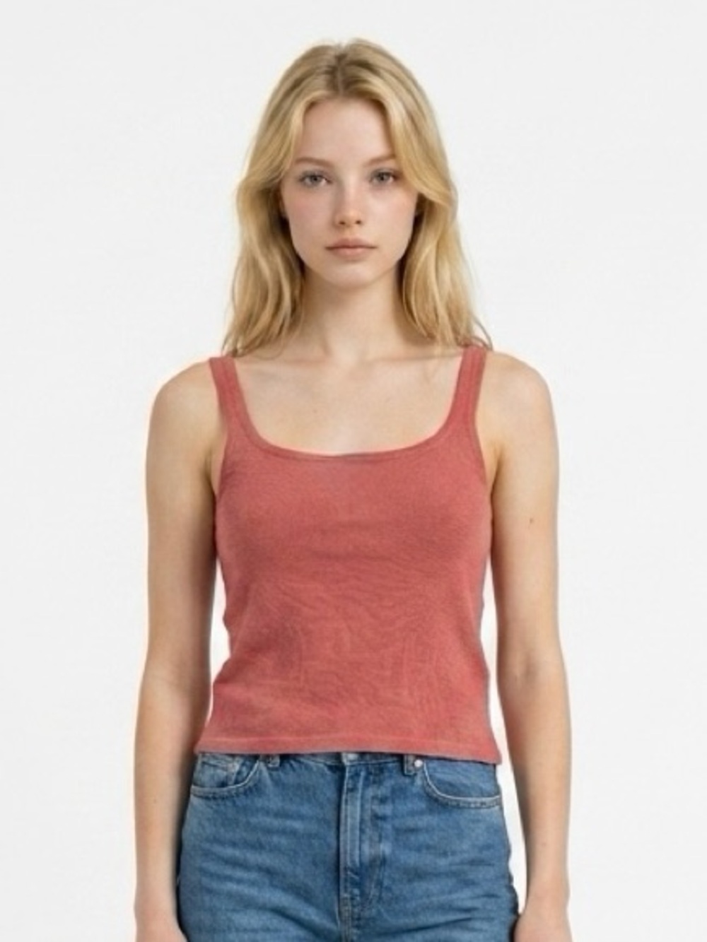 Zara Rust-Red Ribbed Tank Top-Size M